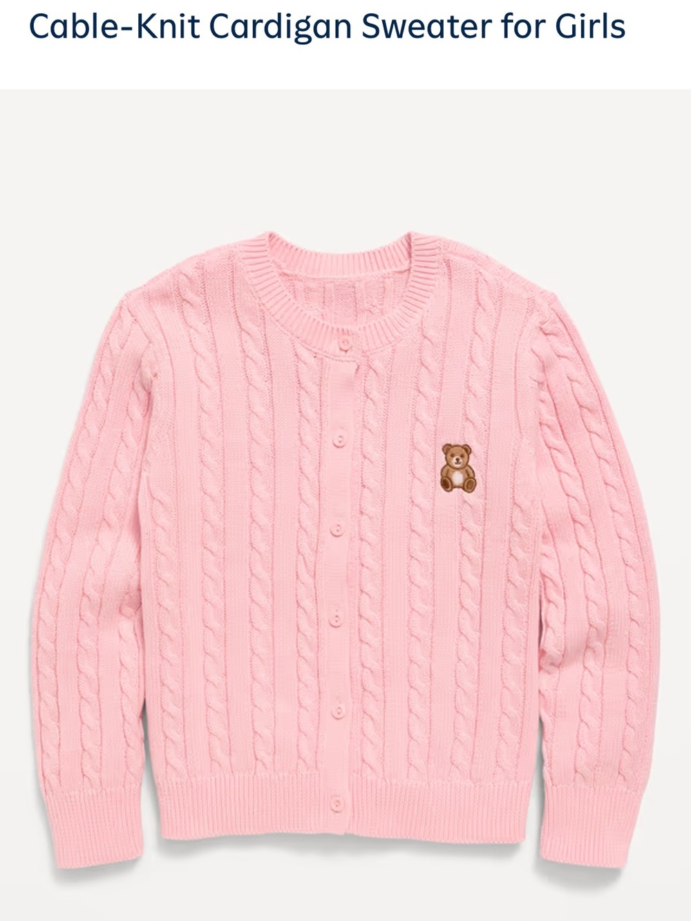 Pink Cable Knit Crewneck Sweater with Embroidered Bear Girls size small